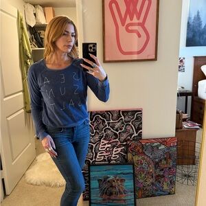 Blue Graphic Long Sleeve Top
